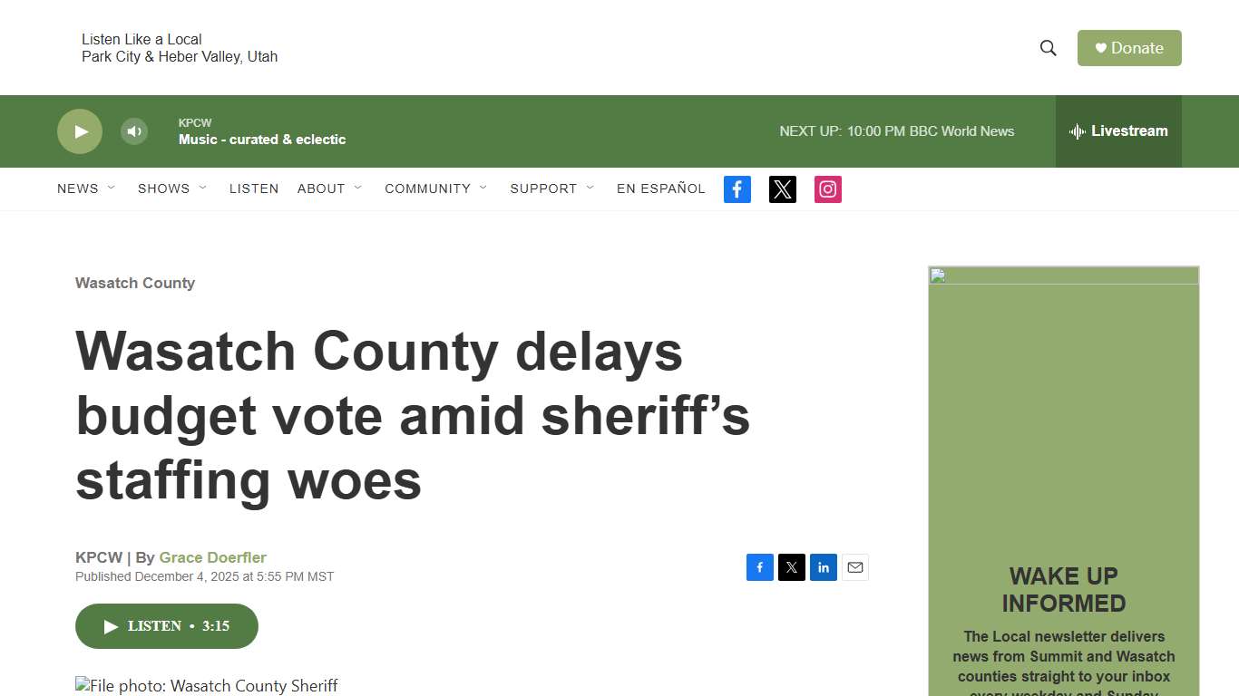 Wasatch County delays budget vote amid sheriff’s staffing woes