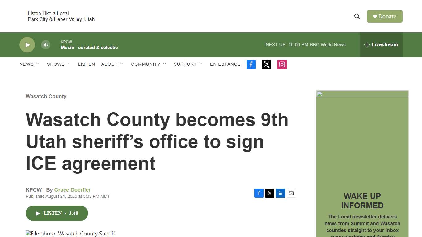 Wasatch County becomes 9th Utah sheriff’s office to sign ICE agreement
